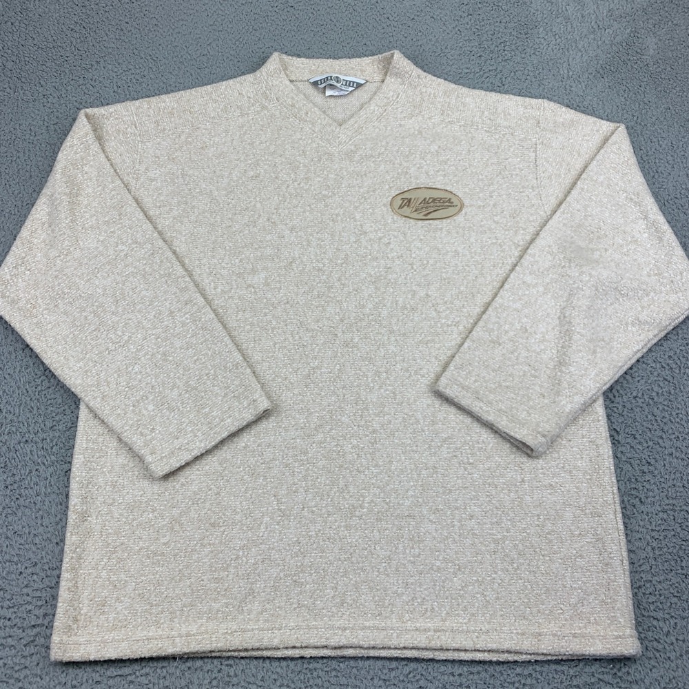 Vintage Talladega Sweater Mens Large Beige V-Neck Super Speedway Made In USA